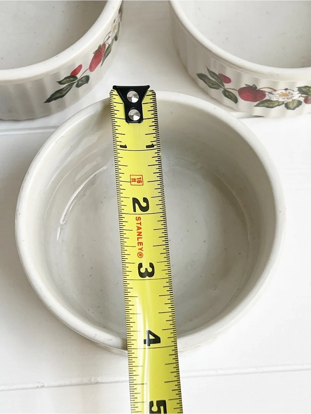Vintage Sheffield Japan Strawberry Stoneware Ramekins Set of 3 Ribbed Bowls